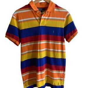 Mens Custom Fit Multicolor Striped Polo Shirt M 100% Cotton Classic Dopamine Y2K